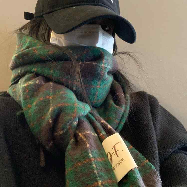 マフラー レディース メンズ 秋冬 仿羊绒 ショール ストール 大判 195cm 暖かい 防寒 韓国 学生 レトロ ロング ふんわり やわらかい グリーン カーキ