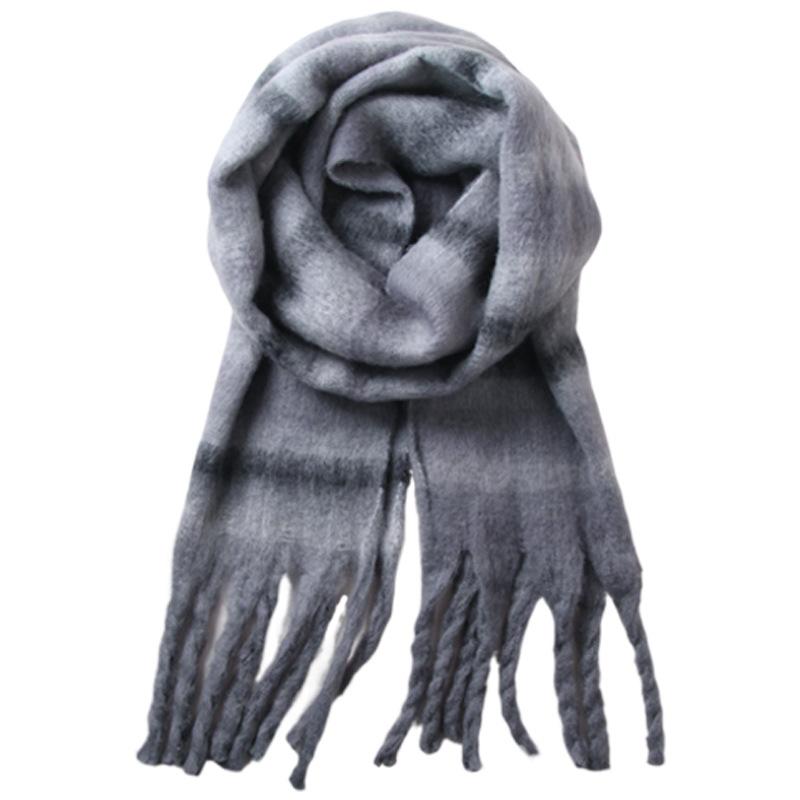 マフラー レディース 秋冬 厚手 ストライプ柄 ショール 襟巻き 2way 韓国 あったか グレー キャラメル カーキ 緑 マゼンタ 防寒 ブランケット ひざ掛け ケープ ポンチョ エレガント カジュアル(x2)