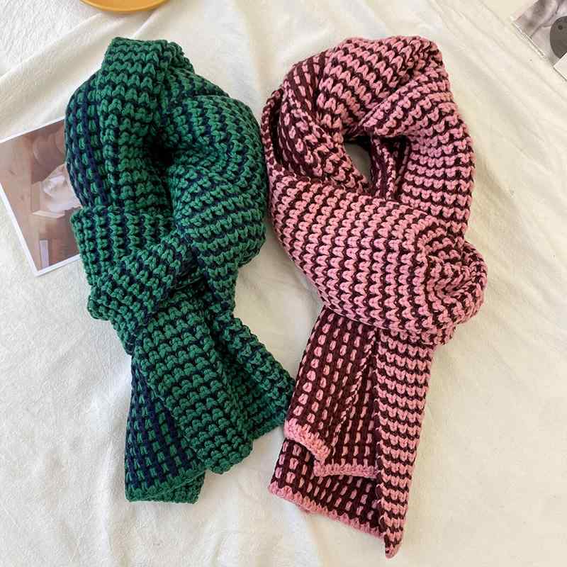 マフラー ストール レディース 秋冬 ニット 厚手 ショール 男女兼用 学生風 グリーン ピンク系 防寒(x2)