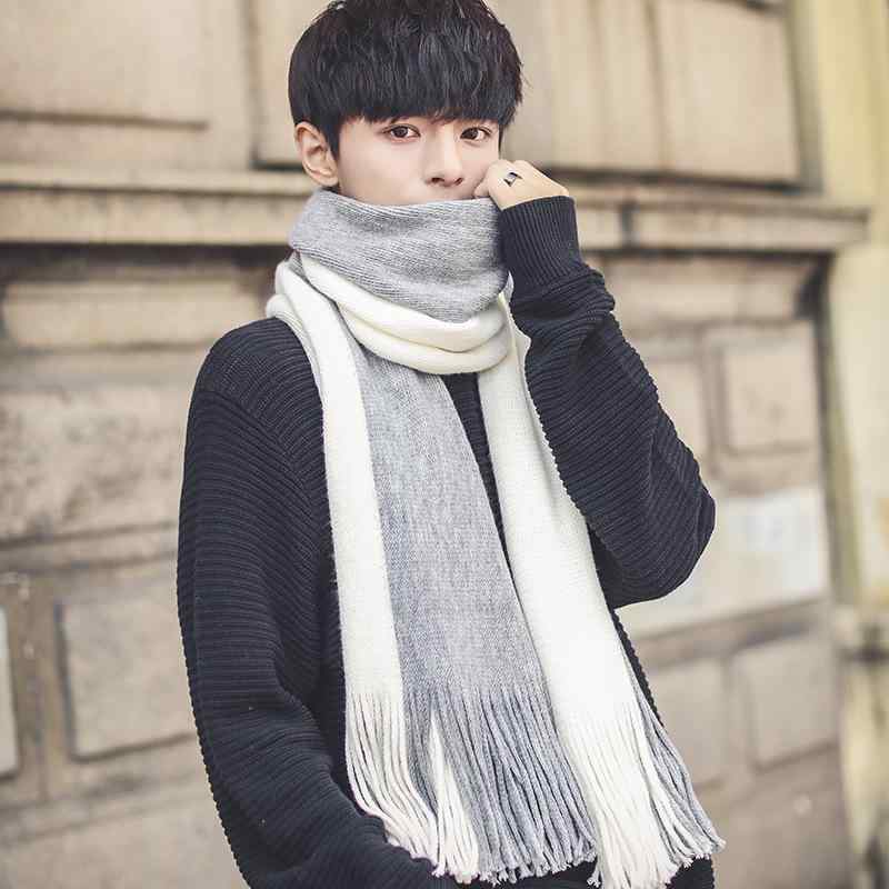 マフラー メンズ レディース 男女兼用 秋冬 防寒 ニット 厚手 学生 韓国 黒 グレー ベージュ ウール ライク(x2)