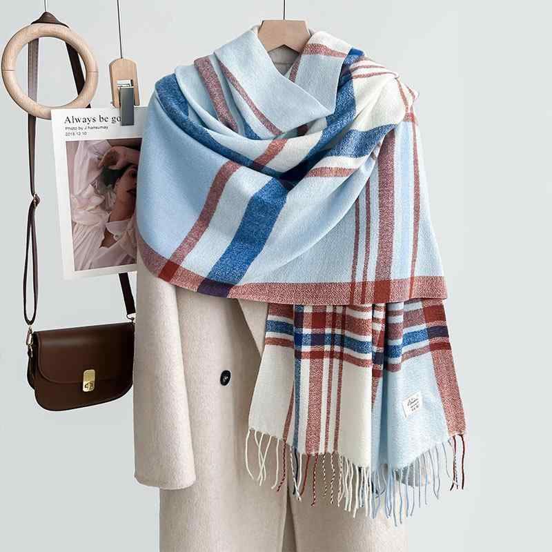 マフラー レディース メンズ 秋冬 チェック柄 ストール ショール 襟巻き 膝掛け 防寒 暖か 大判 70*180cm 赤 レッド 青 ブルー 緑 グリーン グレー グレー 紫 パープル(x2)