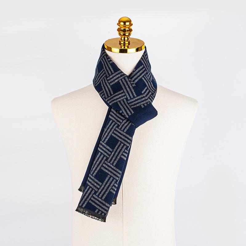 マフラー 男性用 秋冬 仿羊绒 ビジネス ストライプ柄 180cm 防寒 あったか 厚手 通勤 普段使い(x2)