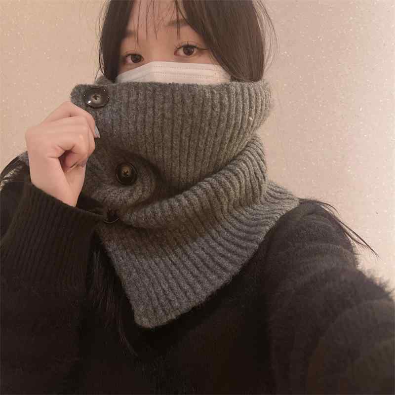 ネックウォーマー レディース ニット スヌード 秋冬 防寒 保温 無地 ボタン付き ショール ミルクホワイト グレー ブラック イエロー コーヒー あったかグッズ