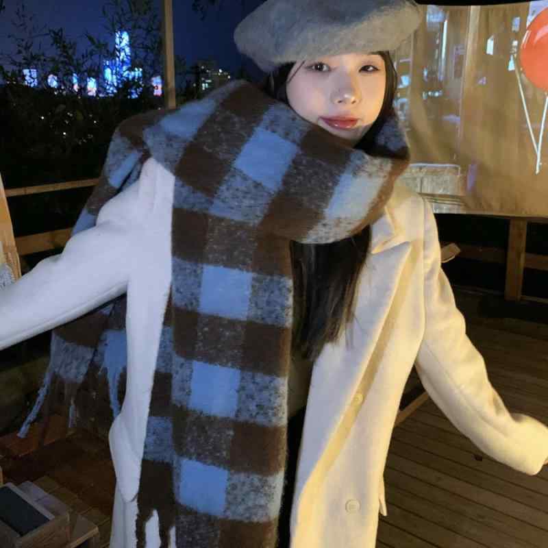 マフラー レディース 秋冬 大判 ストール 厚手 ショール 韓国 チェック柄 暖かい 防寒 ブルー ピンク ブラック ホワイト 格子柄・カテゴリ: 服飾小物・機能: 保温・・色: ブルー＆コーヒー格子, ピンク＆コーヒー格子, ブラック＆ホ...