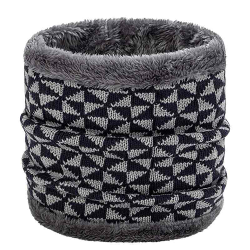 ネックウォーマー 男女兼用 ニット 提花 裏起毛 防寒 格子柄 秋冬 普段使い(x3)