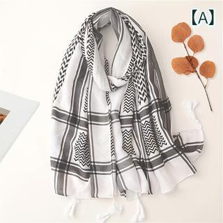 メンズ スカーフ アラビア風 ストール 提花 ポリエステル 中東 ドバイ サウジアラビア レッド ホワイト