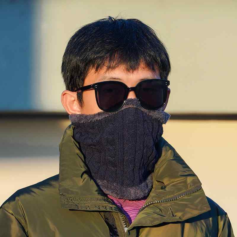 ネックウォーマー メンズ 男性用 秋冬 ニット 裏起毛 防寒 対策 あったか 厚手 暖かい スヌード 襟巻き 無地 シンプル アウトドア バイク 自転車(x2)