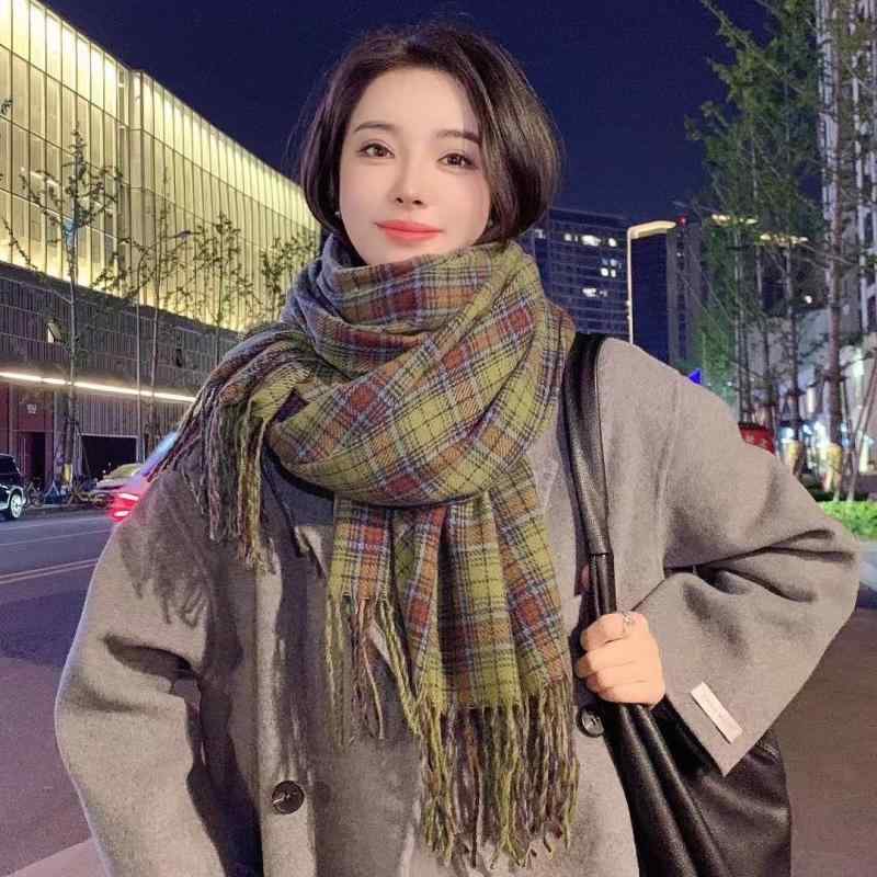 マフラー レディース 秋冬 チェック柄 厚手 豪華感 保温 ショール ストール メンズ 韓国 学院風 暖か 格子柄 カーキ ブルー コーヒー色 ブラック ポリエステル