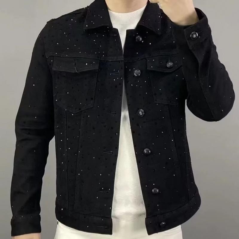 ジャケット メンズ 男性用 Gジャン デニム ブラック 黒 大きめサイズ ゆったり ストーン 秋冬