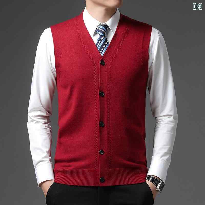 メンズ ニットベスト 男性用 秋冬 Vネック 厚手 混紡 カジュアル 普段使い ビジネス 紳士服 シニア グレー ワインレッド ブラウン ブラック linears-10376057 LINEAR shop サンプル画像3