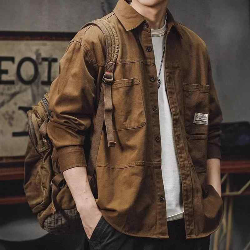 シャツ メンズ 男性用 長袖シャツ ワークシャツ ミリタリーシャツ 春秋 カーキ ブラック ポリエステル