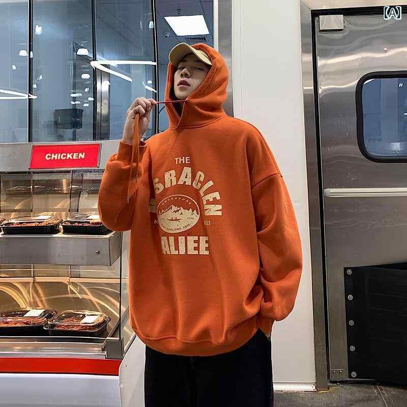 パーカー メンズ 秋冬 裏起毛 韓国 ゆったり 長袖 トップス プルオーバー フード付...