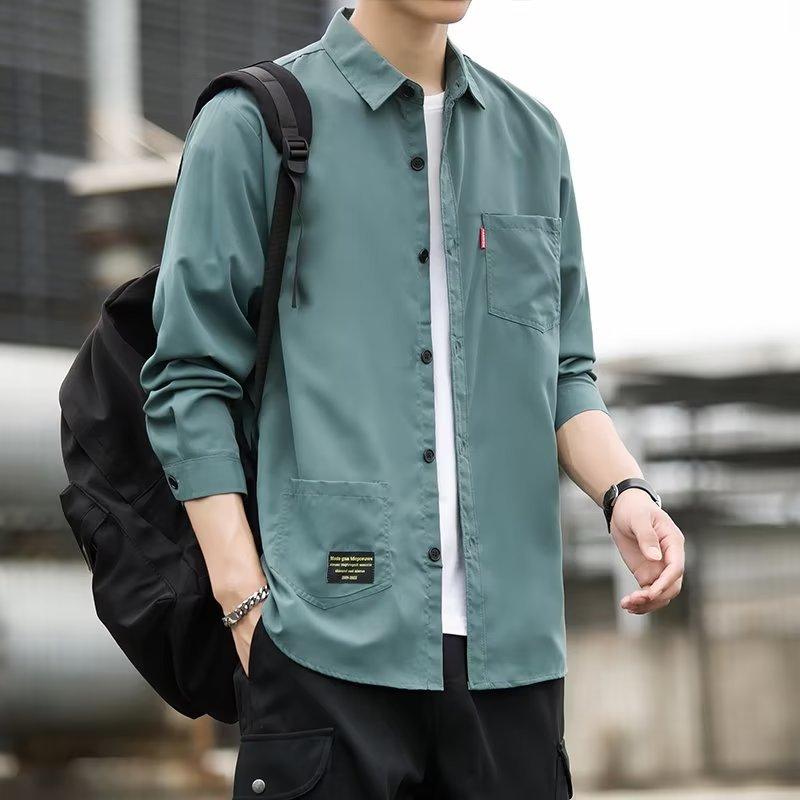 シャツ メンズ 男性用 コットン混紡 7分袖 トップス カーディガン 襟付き 無地 春秋 カジュアル 大きいサイズ ブラック カーキ ブルー ネイビー グレー