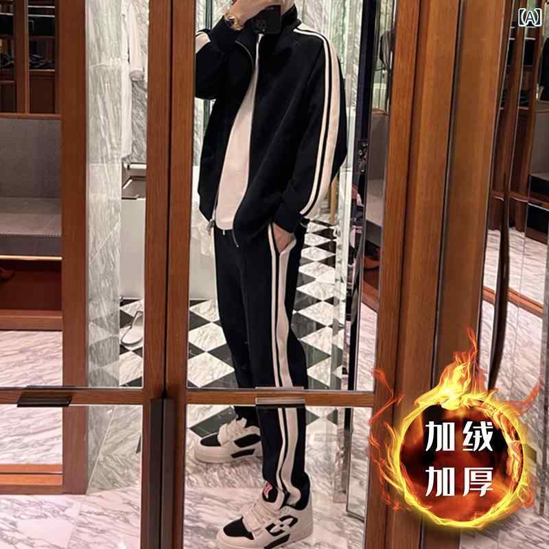 韓国 メンズスーツ 秋冬 スポーツ カジュアル スウェット メンズ ルーズ パンツ ツーピー スーツ.カラ..