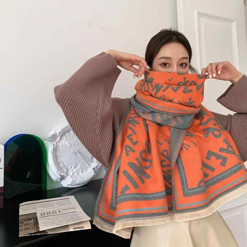 ショール ストール 秋冬 防寒 暖か アウトドア 中判 リバーシブル 無地 ブラック オレンジ 普段使い(x2)