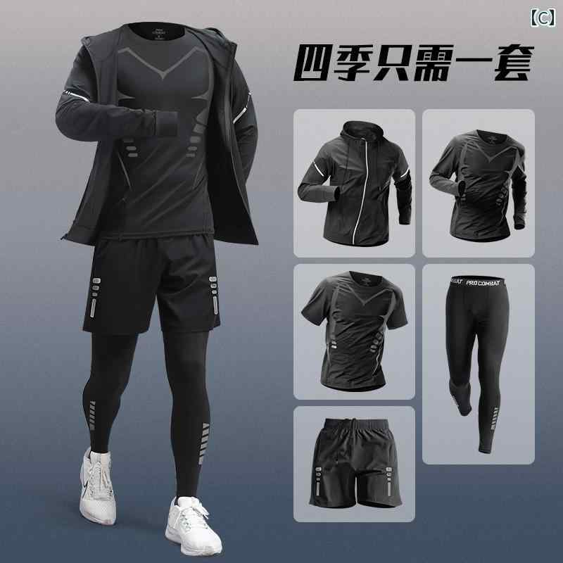 男性用 スポーツ スーツ 速乾性 服 朝の ジョギング プロの フィットネス ランニン...