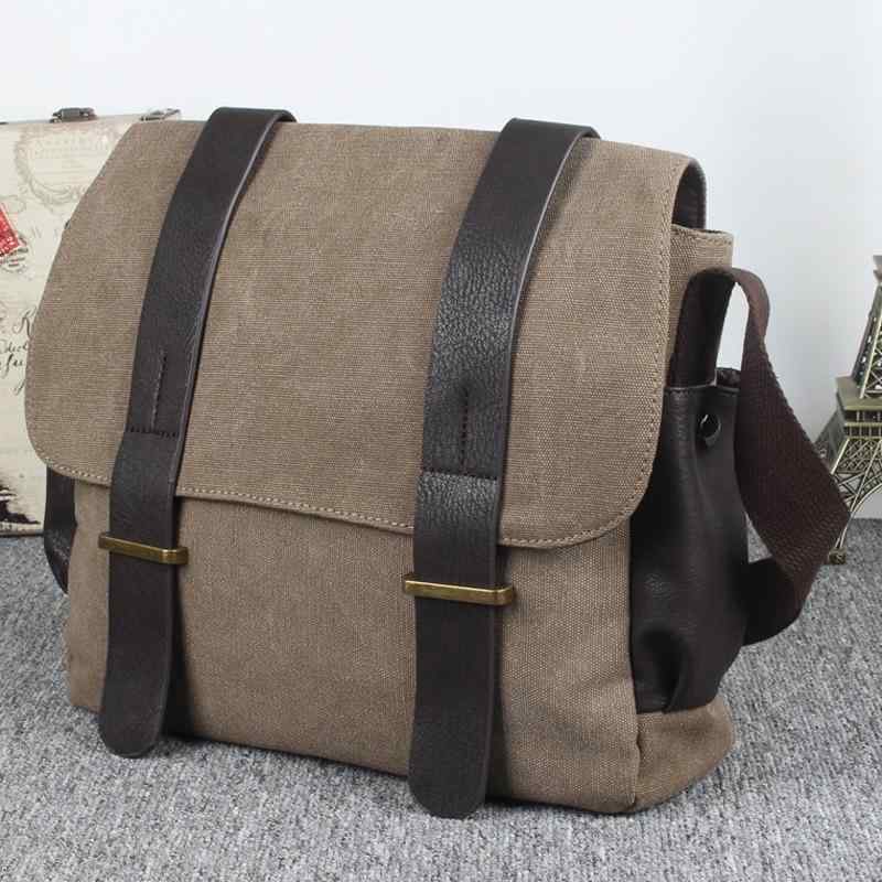 ショルダーバッグ 男性用 帆布 鞄 大容量 手提げ 韓国 カジュアル 学生 書類 バッグ フラップ カーキ ..