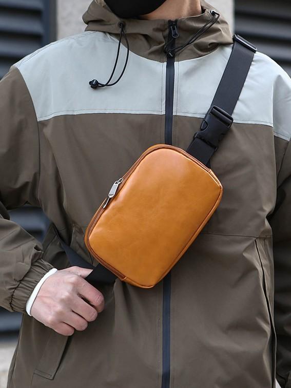 ボディバッグ 男性用 PU 街頭 カジュアル 防水 ショルダーバッグ ウエストバッグ ブラック ホワイト ブラウン シルバー
