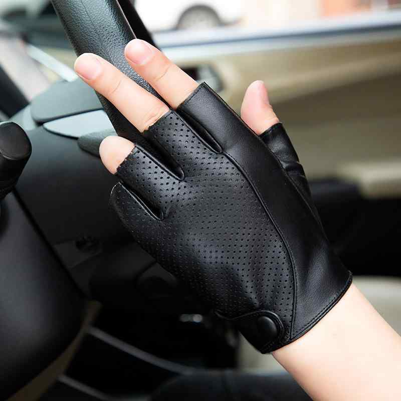 手袋 男性用 レザーグローブ 春夏 半指 薄手 スマホ対応 運転 バイク 羊革 手袋 滑り止め 黒