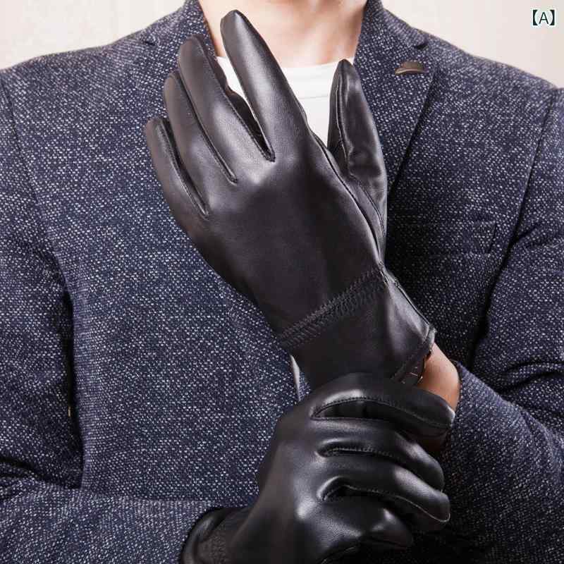 手袋 メンズ 男性用 羊革 レザー グローブ 秋冬 防寒 あったか 裏起毛 薄手 バイク...