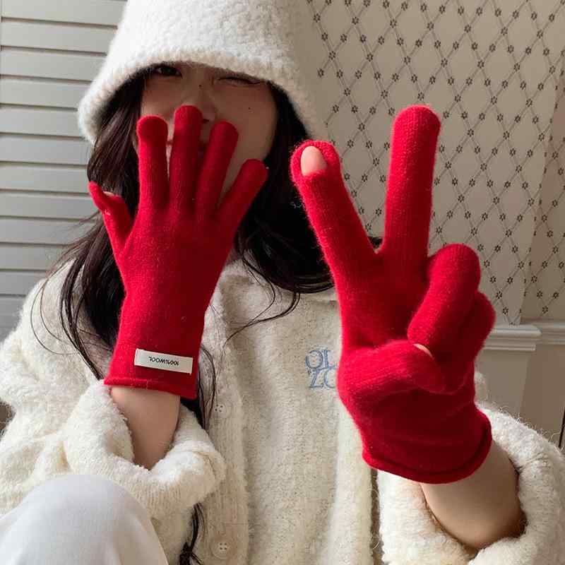 手袋 レディース 防寒ニット手袋 秋冬 スマートフォン対応 ウール混紡 5本指 手袋 女性 婦人 冷え対策 あったかグッズ レッド ピンク系 カーキ アースカラー