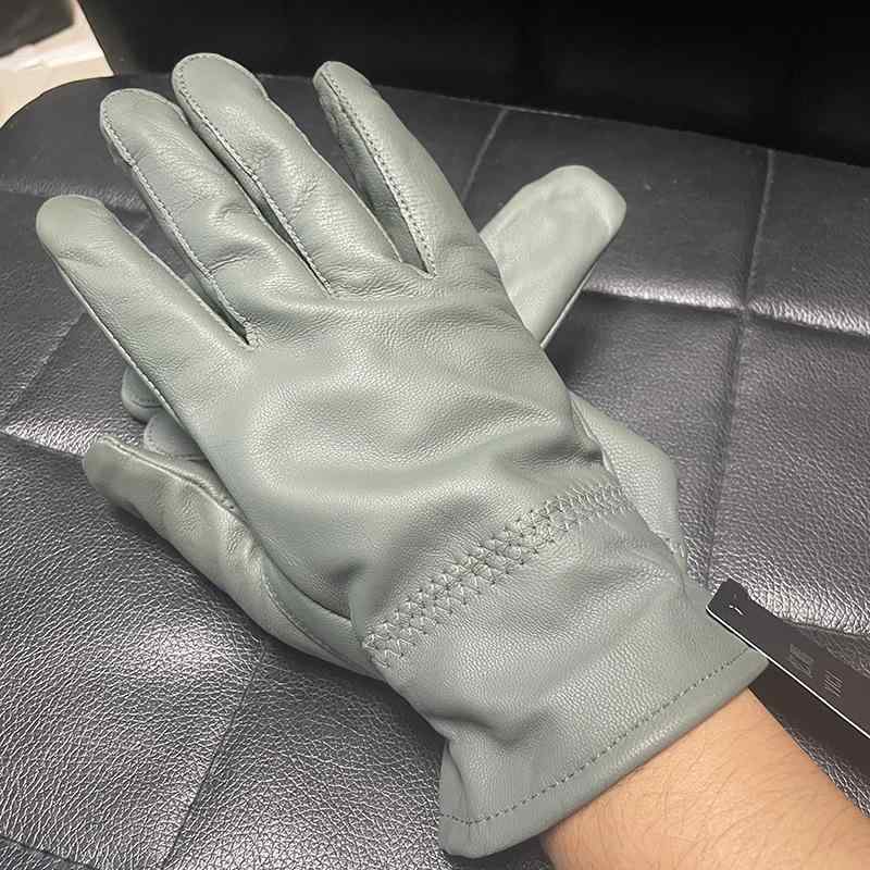 手袋 メンズ 男性用 レザーグローブ 革手袋 防寒 羊革 シープスキン 裏起毛 秋冬 暖かい 紳士用 バイク 自転車 黒 ブラック グレー 緑