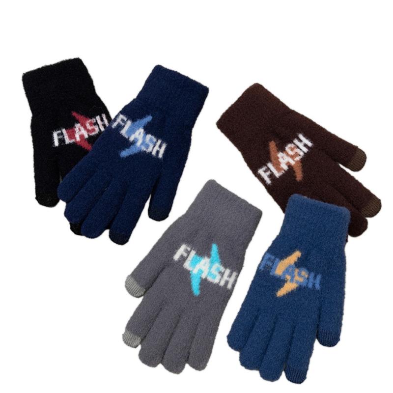 手袋 男性用 秋冬用 防寒手袋 五本指 ニット グローブ タッチパネル対応 保温 暖かい 裏起毛 伸縮性 普..
