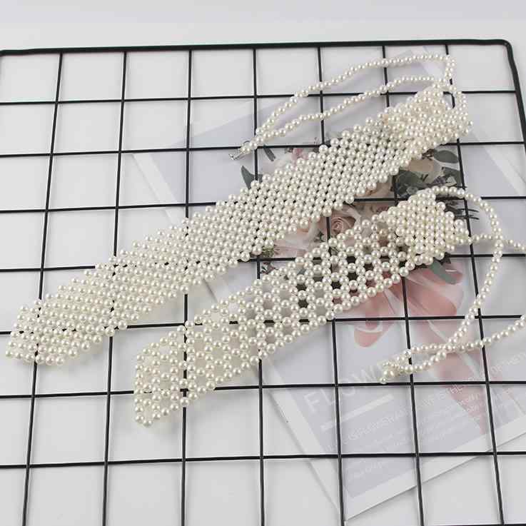 付け襟 レディース パール ビーズ 手作り レトロ 装飾 チョーカー ネックレス風 ホワイト かわいい き..