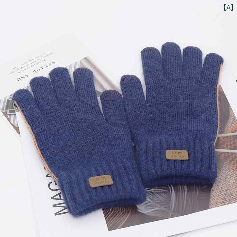 手袋 メンズ 男性用 防寒手袋 秋冬 スマートフォン対応 ニット手袋 羊驼绒 無地 シンプル ビジネス 通勤 通学 深藍色 麻グレー 浅グレー 曜石黒