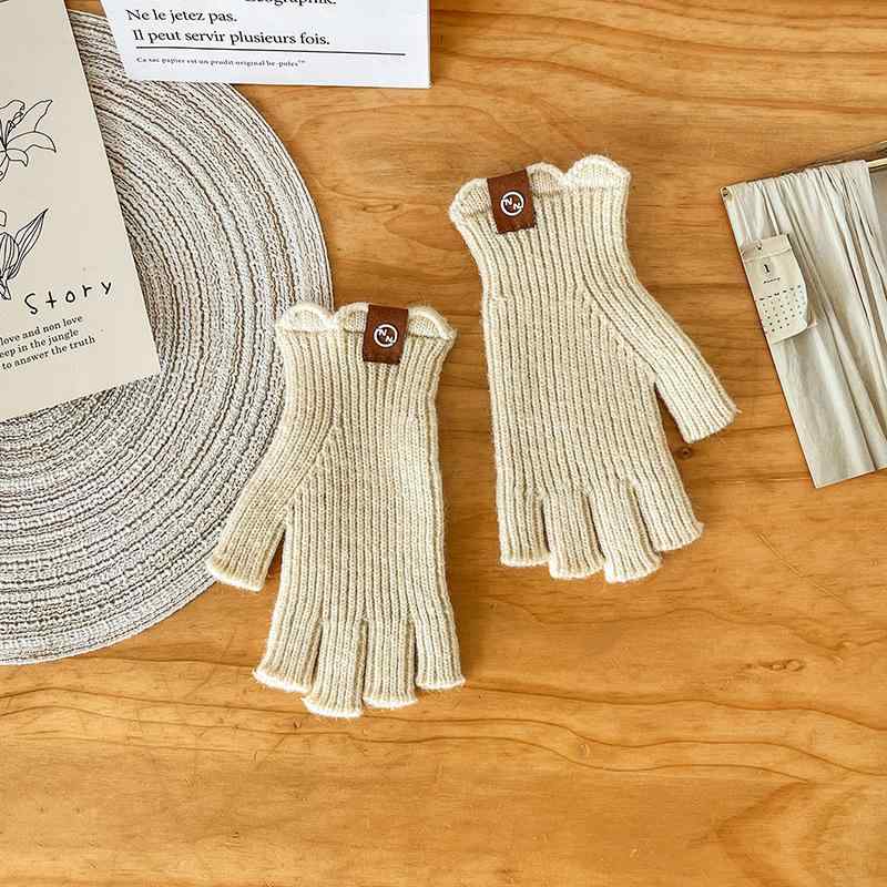 手袋 メンズ 男性用 ニット手袋 秋冬 半指 暖かい 保温 タッチパネル対応 ウール混 ピンク 米白 ライトグレー 薄緑 赤 黒 キャメル