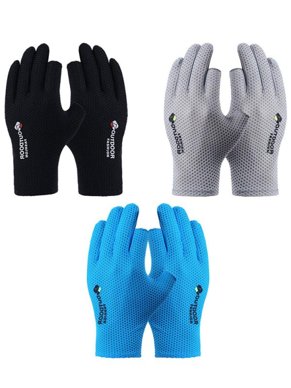 手袋 男性用 夏用 2本指出し シリコン滑り止め 接触冷感 薄型 通気性 紫外線対策 スポーツ サイクル グローブ・素材: ナイロン・対象: 大人・性別: 男女兼用・カラー: ブルー, ブラック, グレー・サイズ: フリー