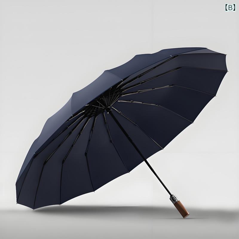 16本 骨 全自動 耐風 折りたたみ 傘 280 T 厚手 強化 拡大 二重 メンズ 豪華 ビジネス 高級 開閉式 ダブルサイズ