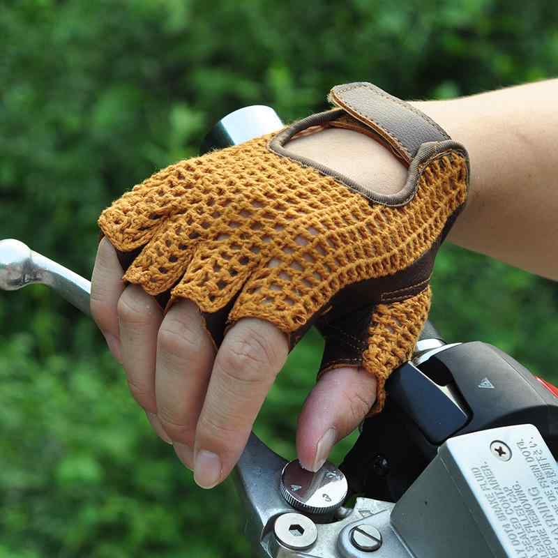 手袋 メンズ 男性用 牛革 ニット グローブ ドライブ バイク サイクリング スポーツ 滑り止め 通気性 ハ..