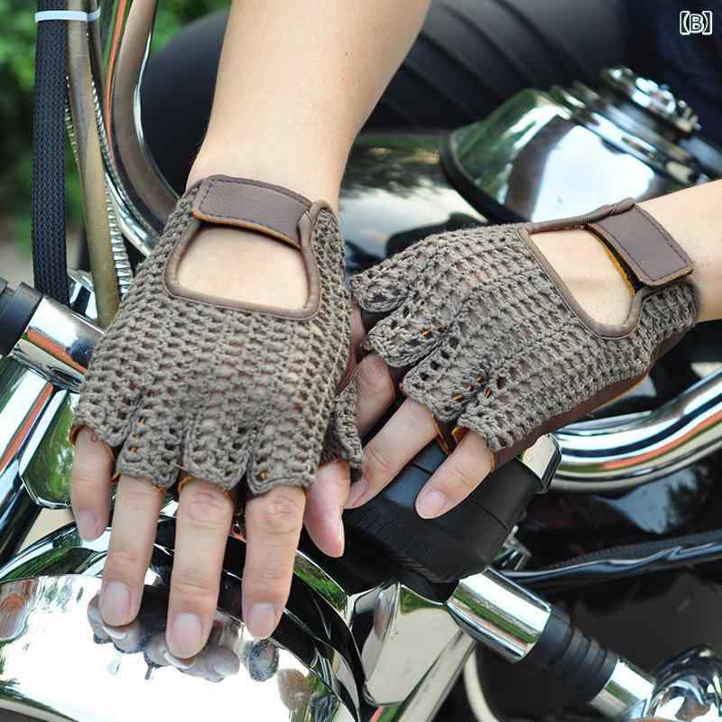 手袋 メンズ 男性用 牛革 ニット グローブ ドライブ バイク サイクリング スポーツ 滑り止め 通気性 ハーィンガー 手袋 カーキ ブラック コーヒー イエロー 3