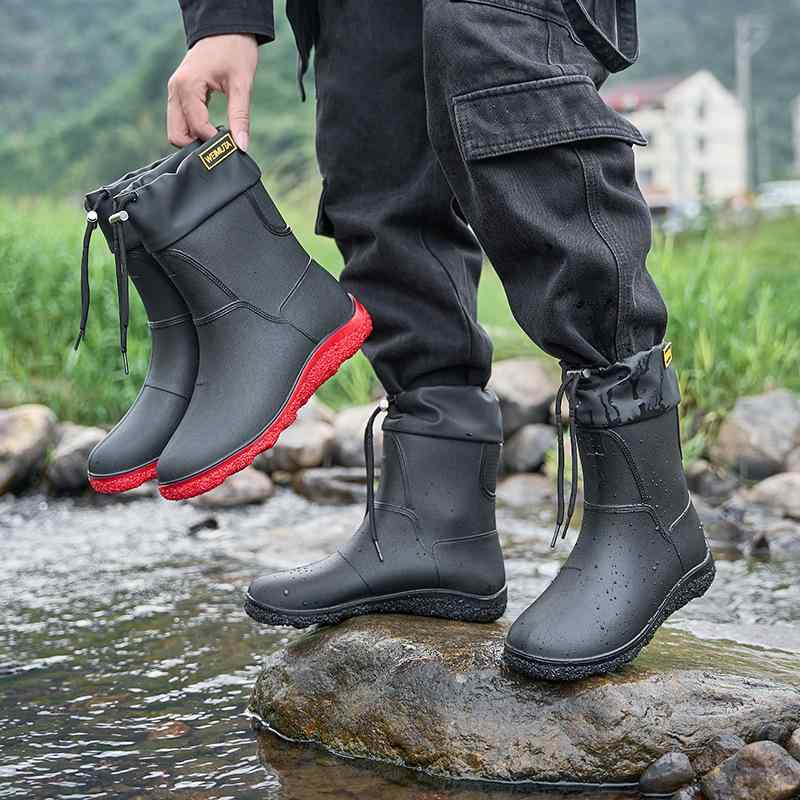 レインブーツ メンズ 男性用 厨房シューズ 厚底 滑りにくい ワークブーツ 排水性 耐摩耗性 アウトドア ..