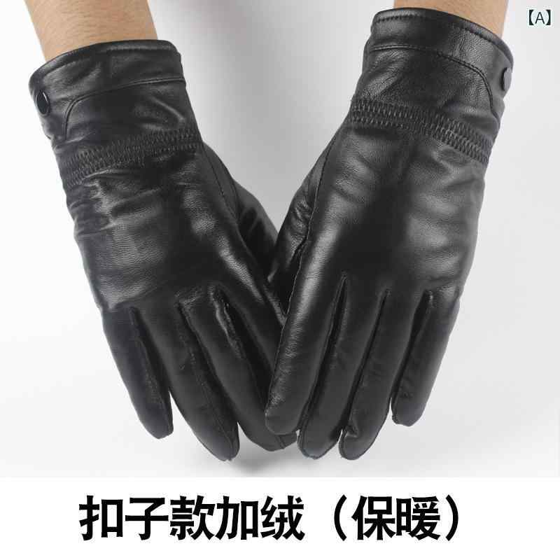手袋 男性用 羊革手袋 黒 革 レザーグローブ 防寒 保温 裏起毛 厚手 バイク 自転車...