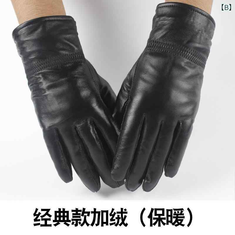 手袋 男性用 羊革手袋 黒 革 レザーグローブ 防寒 保温 裏起毛 厚手 バイク 自転車...