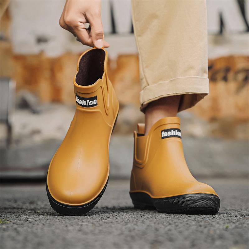 レインシューズ メンズ 男性用 チェルシーブーツ ショートブーツ ワークブーツ 防水 滑り止め 軟らかい PVC ラバー フラット ローヒール 黒 ブラック グレー ベージュ 普段使い キッチン 秋冬
