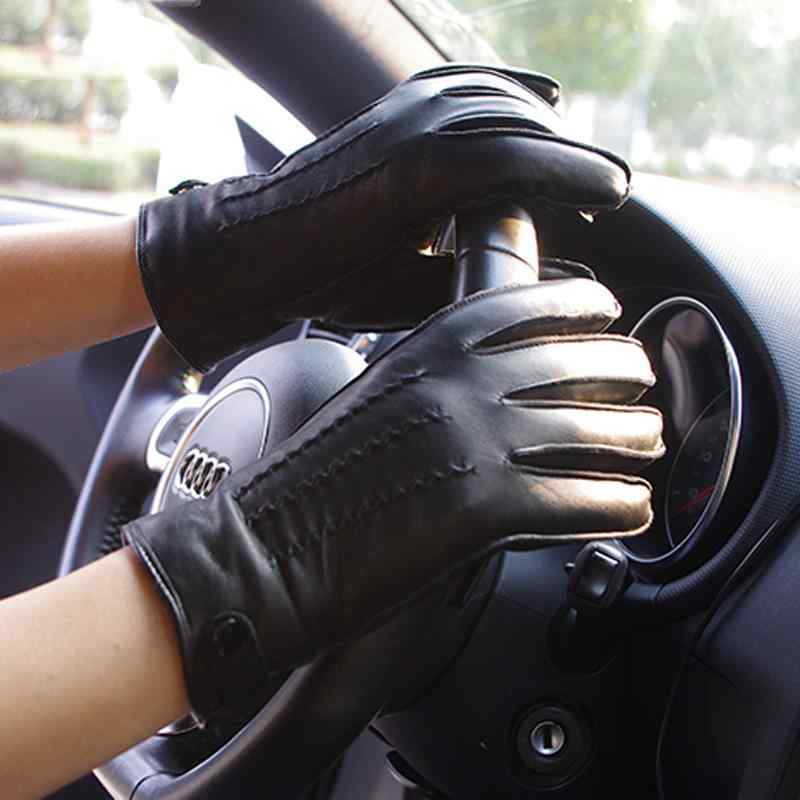 手袋 メンズ 男性用 冬用 防寒 グローブ 牛革 革 レザー 羊毛 裏起毛 バイク 自転車 運転 秋冬 ブラック