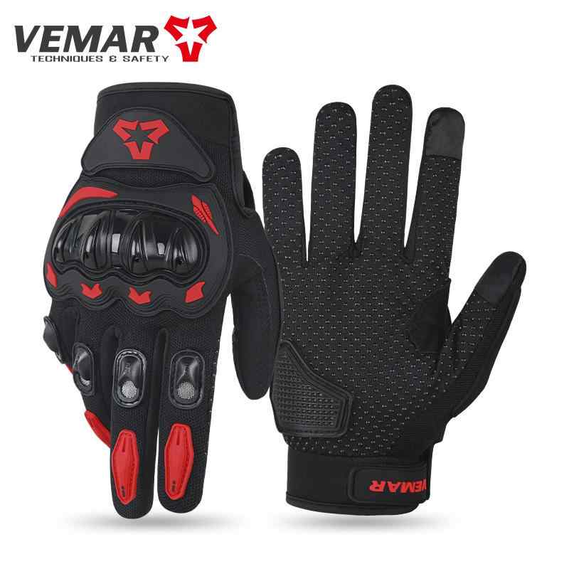 バイク グローブ 男性用 防滑 耐衝撃 タッチパネル対応 通気 サイクルグローブ 春夏 秋冬 赤 黒 ポリエ..