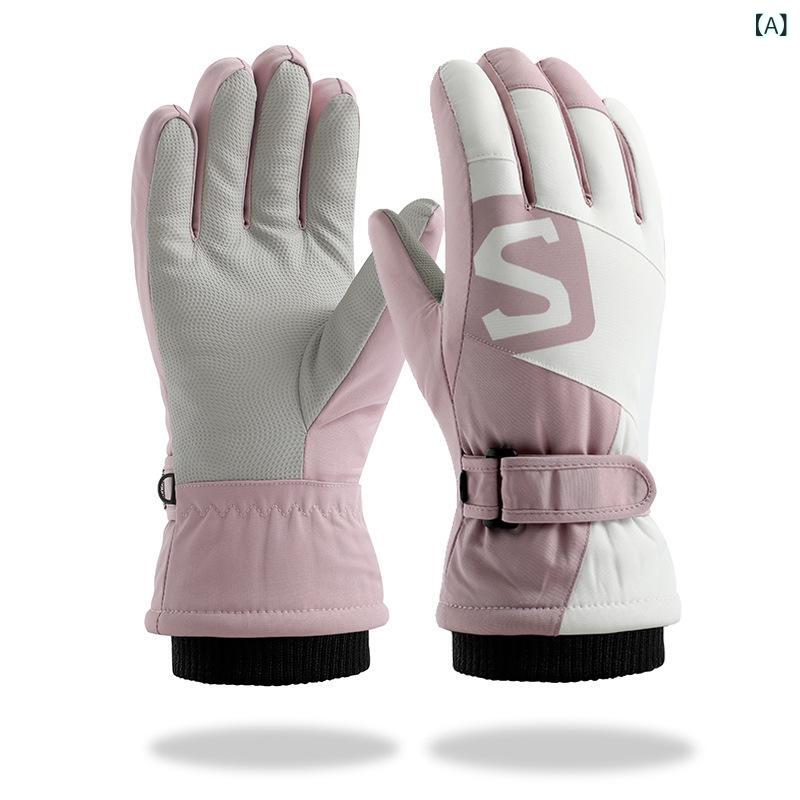 手袋 レディース メンズ 冬用 防寒 グローブ 裏起毛 撥水 タッチパネル対応 防風 暖かい 自転車 バイク スキー スノーボード(x2)(4)