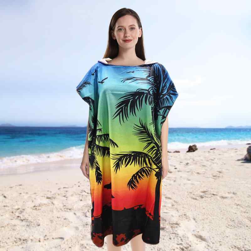 バスローブ レディース メンズ 速乾 マイクロファイバー プリント 柔らかい スポーツ ジム プール 海水浴 フード付き(x2)