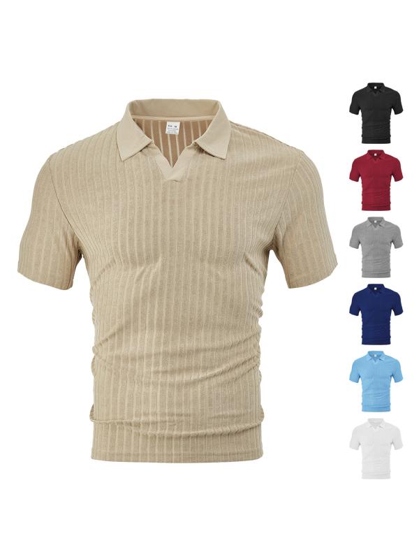 シャツ メンズ 男性用 ストライプ柄 タオル生地 提花 半袖 翻襟 ポリエステル 通気性 吸湿速乾 20代 30..