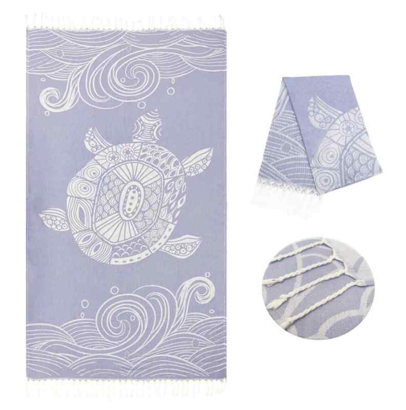 ビーチタオル フリンジ付き ポリエステル綿 ジャガード織 ビーチ 海水浴 プール 旅行 波模様 クジラ柄(x2)