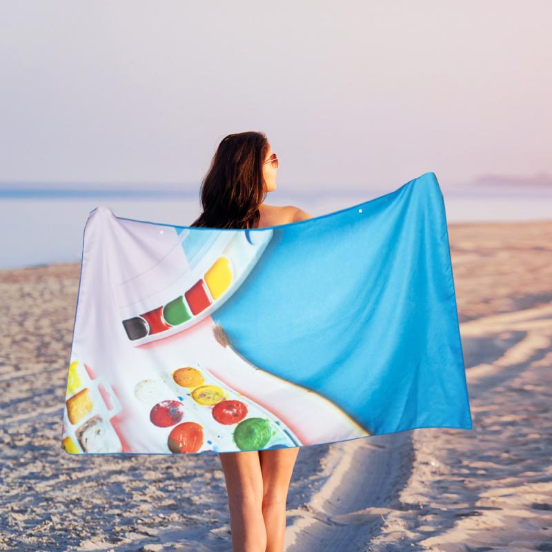 ビーチタオル 速乾タオル 防砂タオル 極細繊維 両面パイル スポーツタオル パウダーブルー ペンキ柄 海..