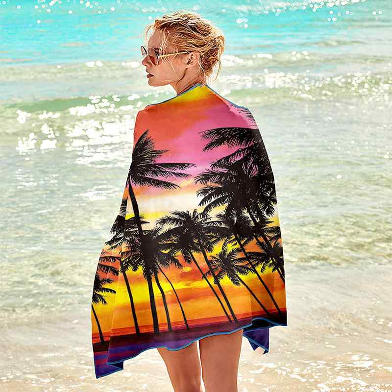 ビーチタオル 極細繊維 吸水速乾 ビーチ 海水浴 スポーツタオル 75 150cm ヤシの木柄(x2)