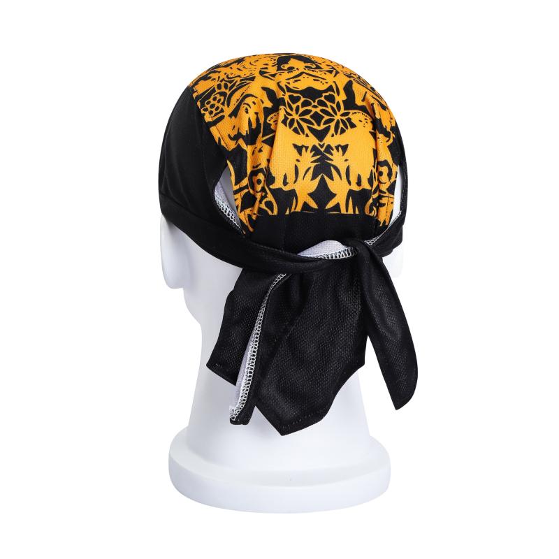 帽子 バンダナキャップ サイクルキャップ 速乾 吸汗 通気性 ポリエステル ゴールドプリント 白 赤 スポーツ 運動