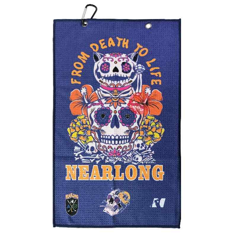 ゴルフ用タオル メンズ レディース 微細繊維 ワッフル格子 クラブ拭き スカル 猫柄 ブルー スポーツ ゴ..