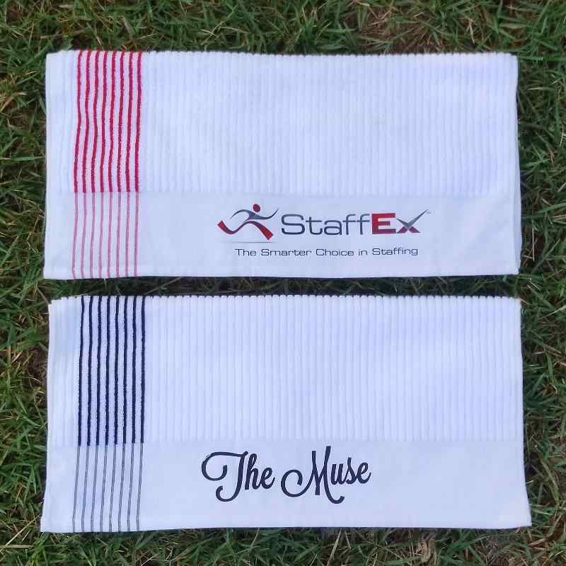 ゴルフ メンズ タオル 綿 スポーツタオル ストライプ柄 56 107cm 吸水性 拭き 刺しゅう 黒 青 緑 紺 白..