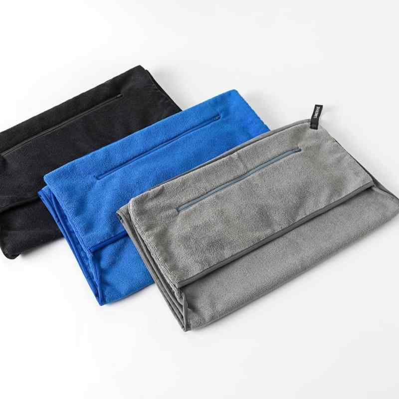 スポーツタオル レディース メンズ 吸水 速乾 ジム 運動用タオル ポケット付き 刺繍ロゴ マイクロファ..